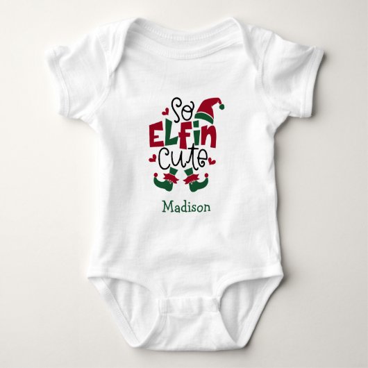 Dus Elfin Cute Persoonlijke naam Elf Kerstmis Romper (Voorkant)