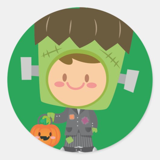 Dus Franken Cute Frankenstein Kinder Halloween Ronde Sticker (Voorkant)