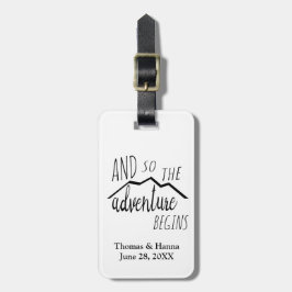 Dus het avontuur begint met de Rustic Mountain Wed Bagagelabel