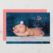 "Dus het wachten waard" adoptie of geboorte aankon Aankondiging (Voorkant / Achterkant)