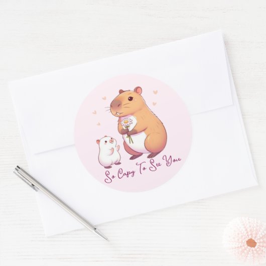 Dus ik ben blij je Schattige Capybara te zien Ronde Sticker (Envelop)
