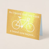 "Dus ik hoorde dat je een gloednieuwe fiets wilt.. Folie Kaarten (Voorkant)