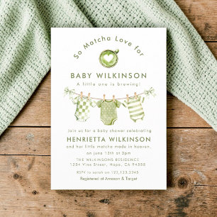 Dus Matcha Love Baby Shower Uitnodiging Groen Wit