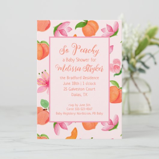 Dus Peachy Baby shower Invitation Kaart (Staand voorkant)