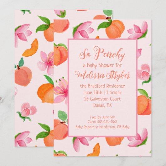 Dus Peachy Baby shower Invitation Kaart (Voorkant / Achterkant)