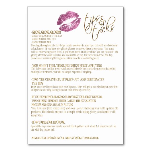 Dus roze en gouden Confetti Lip Instructies 2 Kaart (Achterkant)