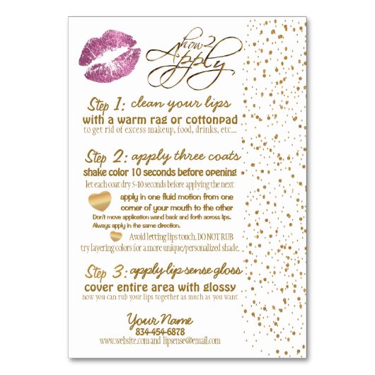 Dus roze en gouden Confetti Lip Instructies 2 Kaart (Voorkant)