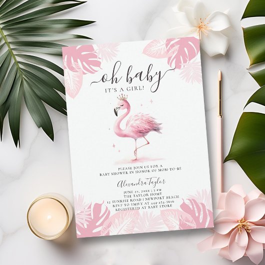 Dus roze flamingo tiara tropisch meisje Baby showe Kaart