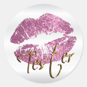 Dus roze glitter lippen 3 - Tester Ronde Sticker