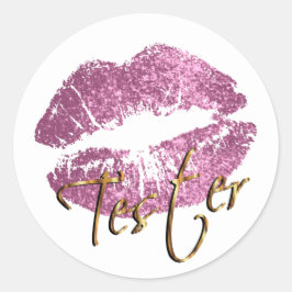 Dus roze glitter lippen op wit - Tester Ronde Sticker