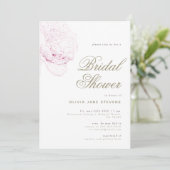 Dus roze Peony Elegant Script Floral Vrijgezellenf Kaart (Staand voorkant)