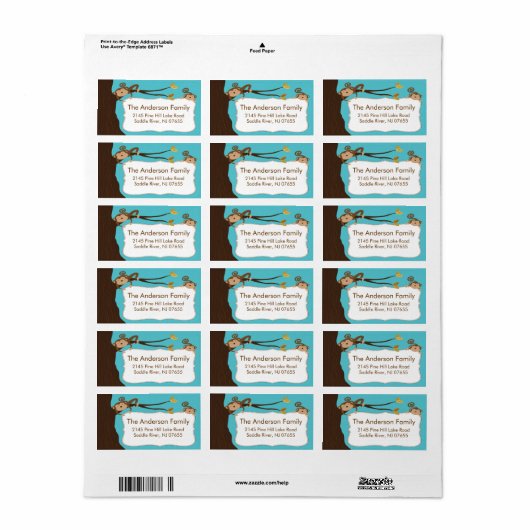 Dus Schattige Monkey Lijst adreslabel Etiket (Full Sheet)