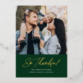 Dus Thankful Green 2 Foto Thanksgiving Folie Feestdagenkaart (Voorkant)