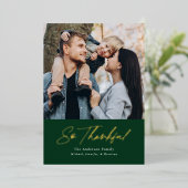 Dus Thankful Green 2 Foto Thanksgiving Folie Feestdagenkaart (Staand Voorkant)