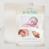 Dus verliefd baby jongen geboorte aankondiging (Voorkant / Achterkant)