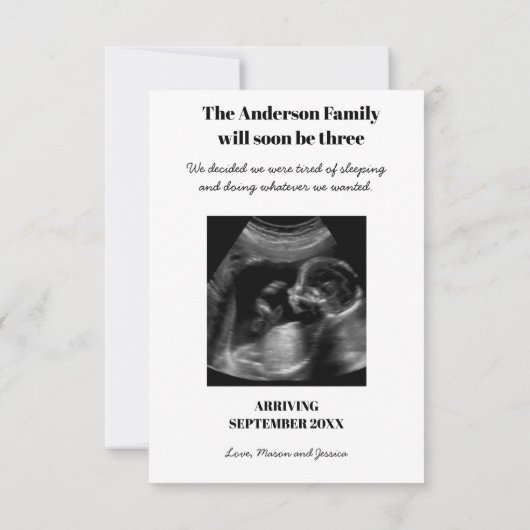 Dus we deden iets grappigs zwangerschapsaankondigi bedankkaart (Achterkant)