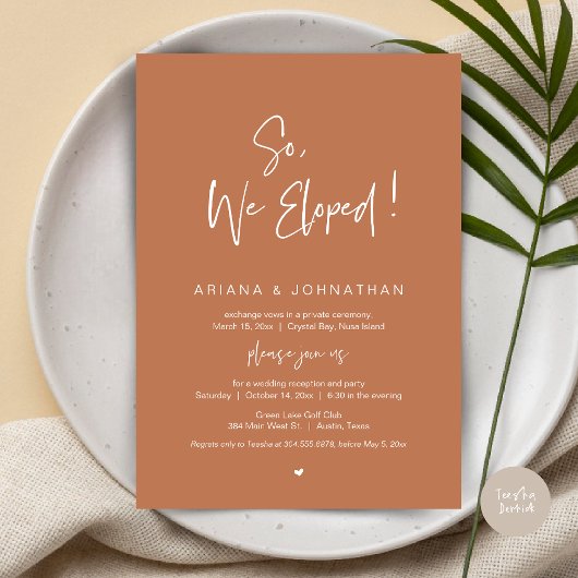 Dus, We Eloped, Wedding Elopement, in Copper Rust Kaart