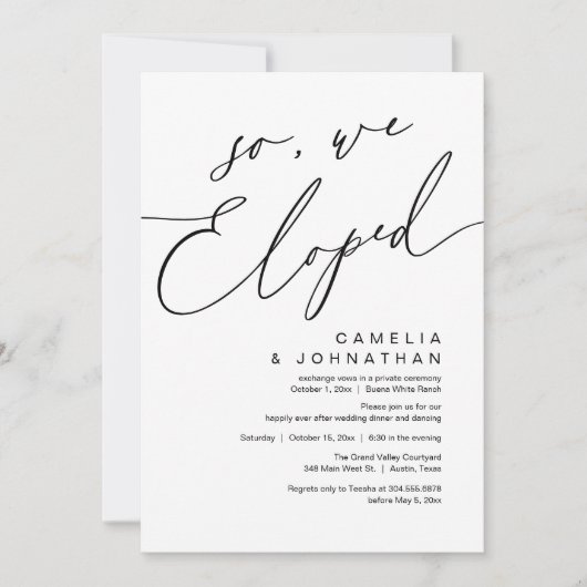 Dus, we zijn weggelopen moderne romantische bruilo kaart (Voorkant)