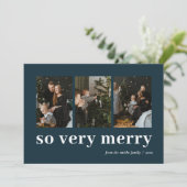 Dus zeer vrolijk blauw moderne 3 foto collage feestdagenkaart (Staand voorkant)