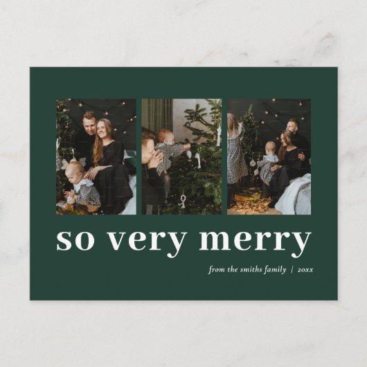 Dus zeer vrolijk groen modern 3 foto collage feestdagenkaart (Voorkant)