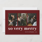 Dus zeer vrolijk rood modern 3 foto collage feestdagenkaart (Voorkant)