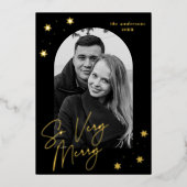 Dus zeer vrolijk script boogfoto zwart en goud folie feestdagenkaart (Voorkant)