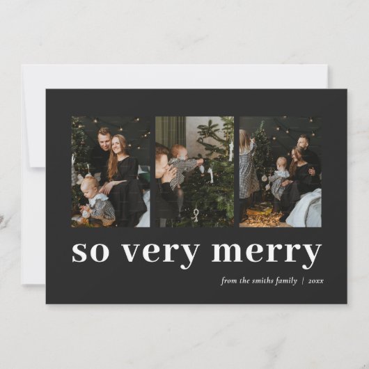 Dus zeer vrolijk zwart moderne 3 foto collage feestdagenkaart (Voorkant)