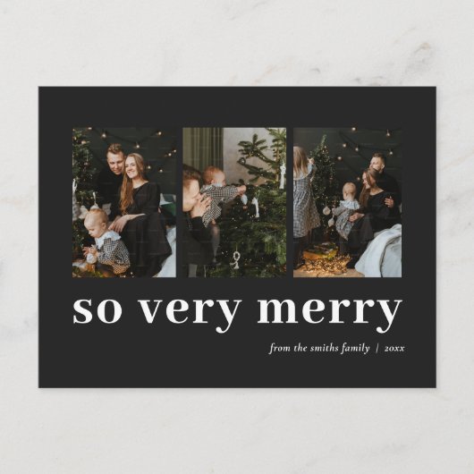 Dus zeer vrolijk zwart moderne 3 foto collage feestdagenkaart (Voorkant)