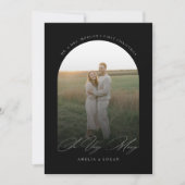 Dus zeer vrolijk zwart-wit boog Pas getrouwd foto Feestdagenkaart (Voorkant)