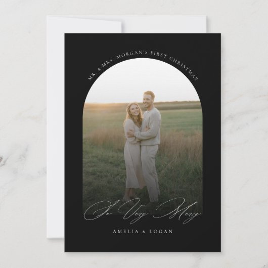 Dus zeer vrolijk zwart-wit boog Pas getrouwd foto Feestdagenkaart (Voorkant)