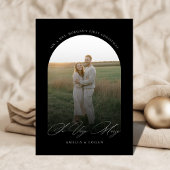 Dus zeer vrolijk zwart-wit boog Pas getrouwd foto Feestdagenkaart