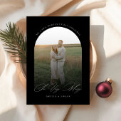 Dus zeer vrolijk zwart-wit boog Pas getrouwd foto Feestdagenkaart