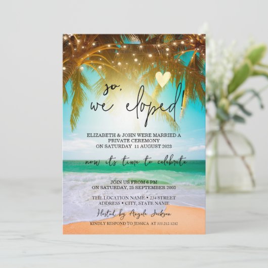 Dus zijn we weggelopen,Strandpalmen Trouwontsnappi Kaart (Staand voorkant)