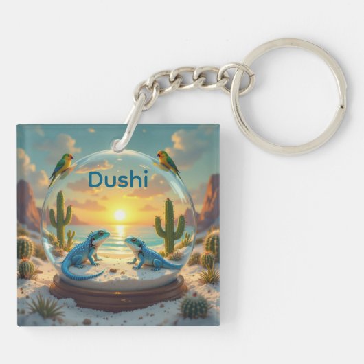 Dushi aruba sunset wereldbol sleutelhanger (Achterkant)