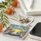 Dushi aruba zonsondergang globe sleutelhanger (Voorkant Rechts)