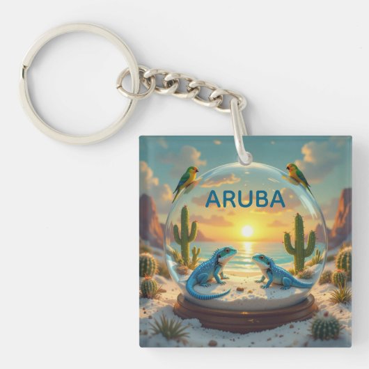 Dushi aruba zonsondergang globe sleutelhanger (Voorkant)