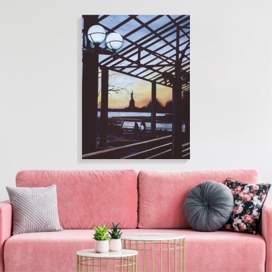 Dusk at Freedom's Birthplace, Ellis Island Canvas Afdruk (Insitu (Woonkamer))