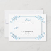  Dusk Blauw / Lichtblauw Bloemen Wervelingen RSVP Kaartje (Voorkant)