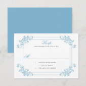 Dusk Blauw / Lichtblauw Bloemen Wervelingen RSVP Kaartje (Voorkant / Achterkant)