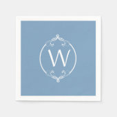 Dusk Blauw Wit Lijst Monogram Papieren servetten (Voorkant)