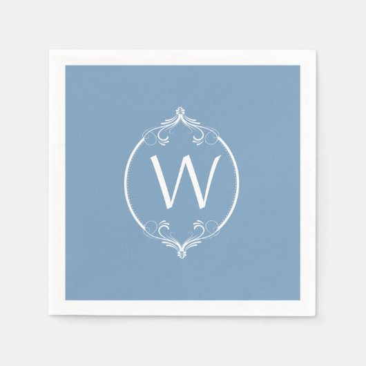 Dusk Blauw Wit Lijst Monogram Papieren servetten (Voorkant)