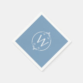 Dusk Blauw Wit Lijst Monogram Papieren servetten (Hoek)