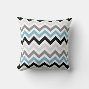 Dusk Blauw Zwart Grijs Chevron Zigzag Patroon Kussen