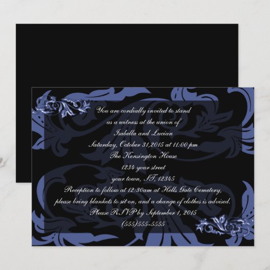 Dusk Blue Damask Gothic Wedding Kaart (Voorkant / Achterkant)