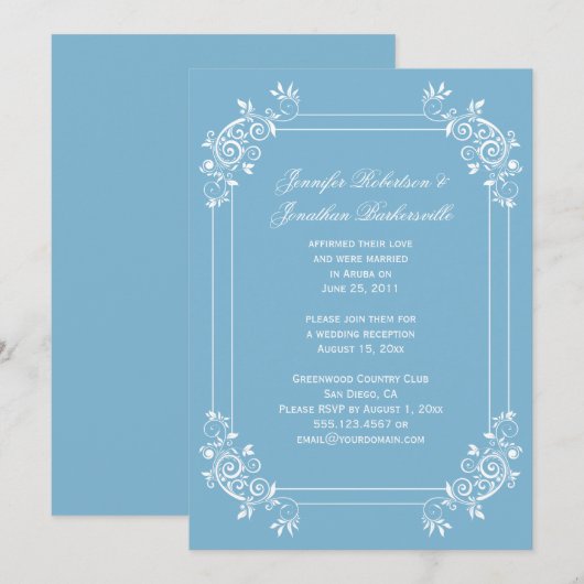  Dusk Blue en White Swirls Post Wedding Kaart (Voorkant / Achterkant)