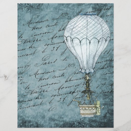 Dusk Blue Hot Air ballon Steampunk Handschrift (Voorkant)