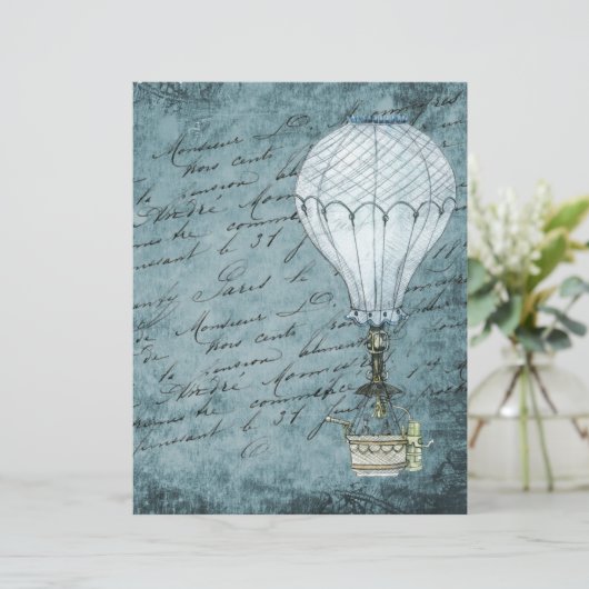 Dusk Blue Hot Air ballon Steampunk Handschrift (Staand voorkant)
