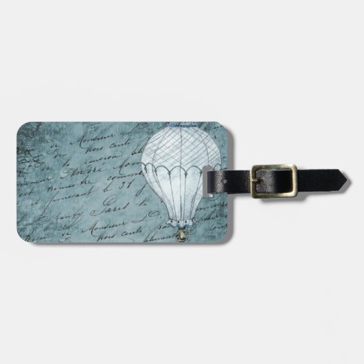 Dusk Blue Hot Air ballon Steampunk Handschrift Bagagelabel (Voorkant horizontaal)