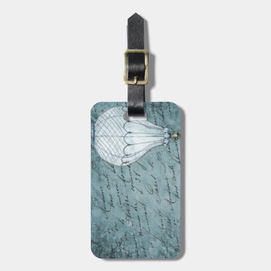 Dusk Blue Hot Air ballon Steampunk Handschrift Bagagelabel (Voorkant verticaal)