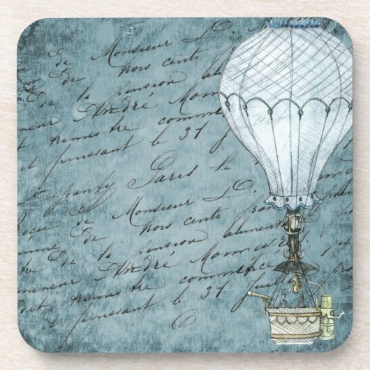 Dusk Blue Hot Air ballon Steampunk Handschrift Bier Onderzetter (Voorkant)